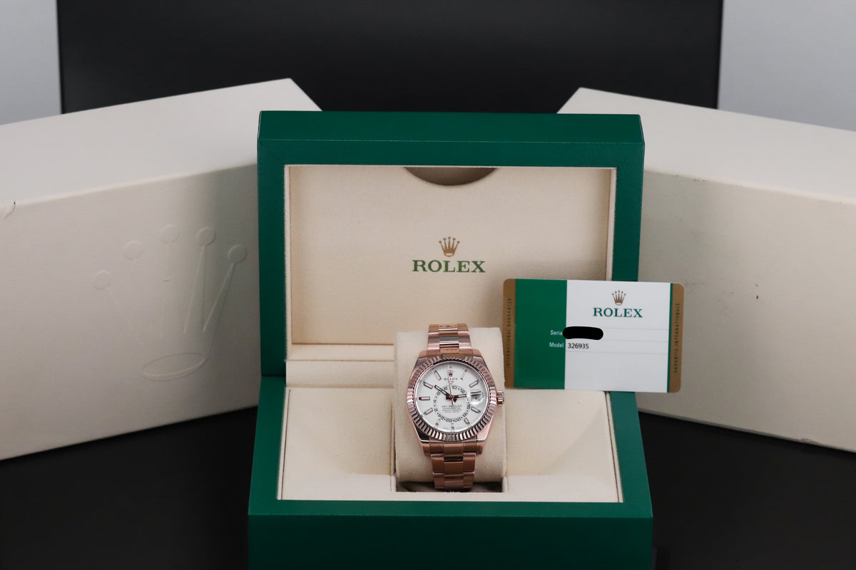 Rolex Skydweller [2019 Complete] 42mm Rose Gold White Dial Fluted Bezel Oyster Bracelet 326935