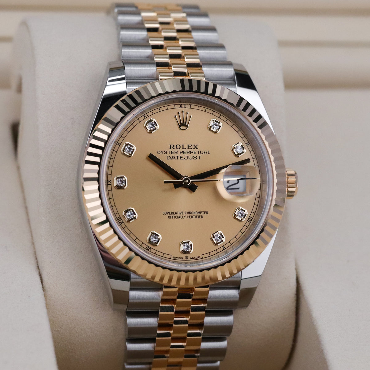 Rolex Datejust [2025 Complete] 41mm Steel Champagne Diamond Dial Two Tone 18K Yellow Gold Bezel Jubilee Bracelet 126333