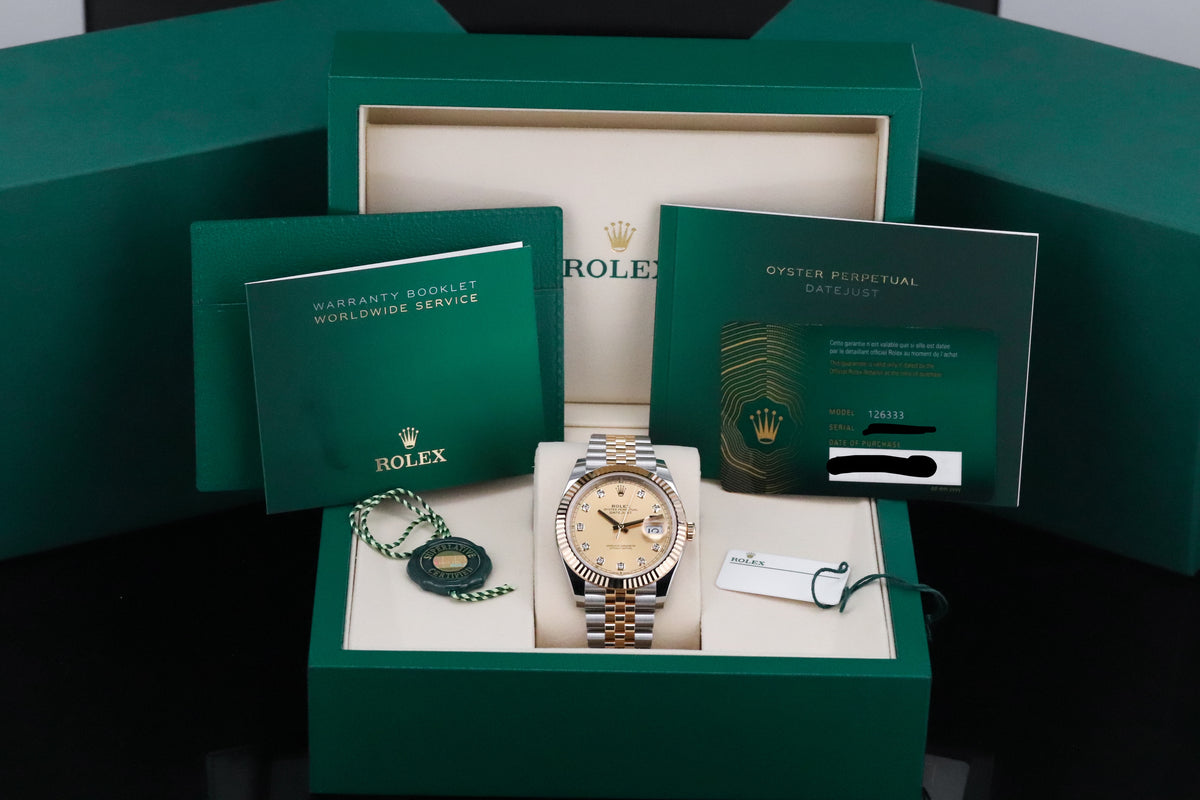 Rolex Datejust [2025 Complete] 41mm Steel Champagne Diamond Dial Two Tone 18K Yellow Gold Bezel Jubilee Bracelet 126333