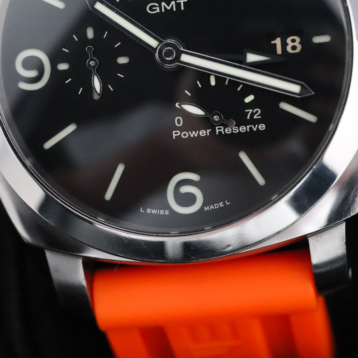 Panerai Luminor Marina 1950 Complete 44mm Steel Case Black Dial Smooth Silver Bezel Orange Strap PAM00321