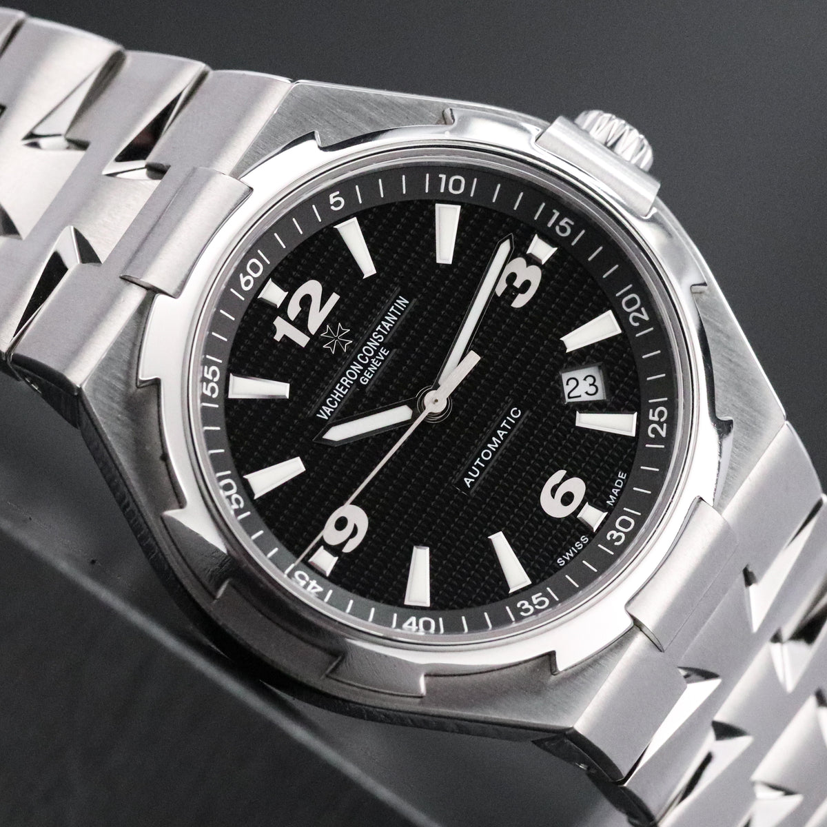 Vacheron Constantin Overseas Complete 42mm Steel Case Guilloché Black Dial Silver Bezel Stainless Steel Bracelet 47040/B01A-9094