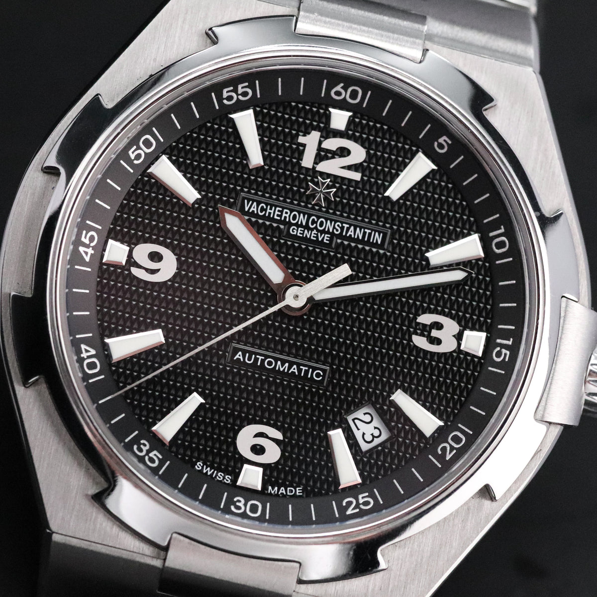 Vacheron Constantin Overseas Complete 42mm Steel Case Guilloché Black Dial Silver Bezel Stainless Steel Bracelet 47040/B01A-9094