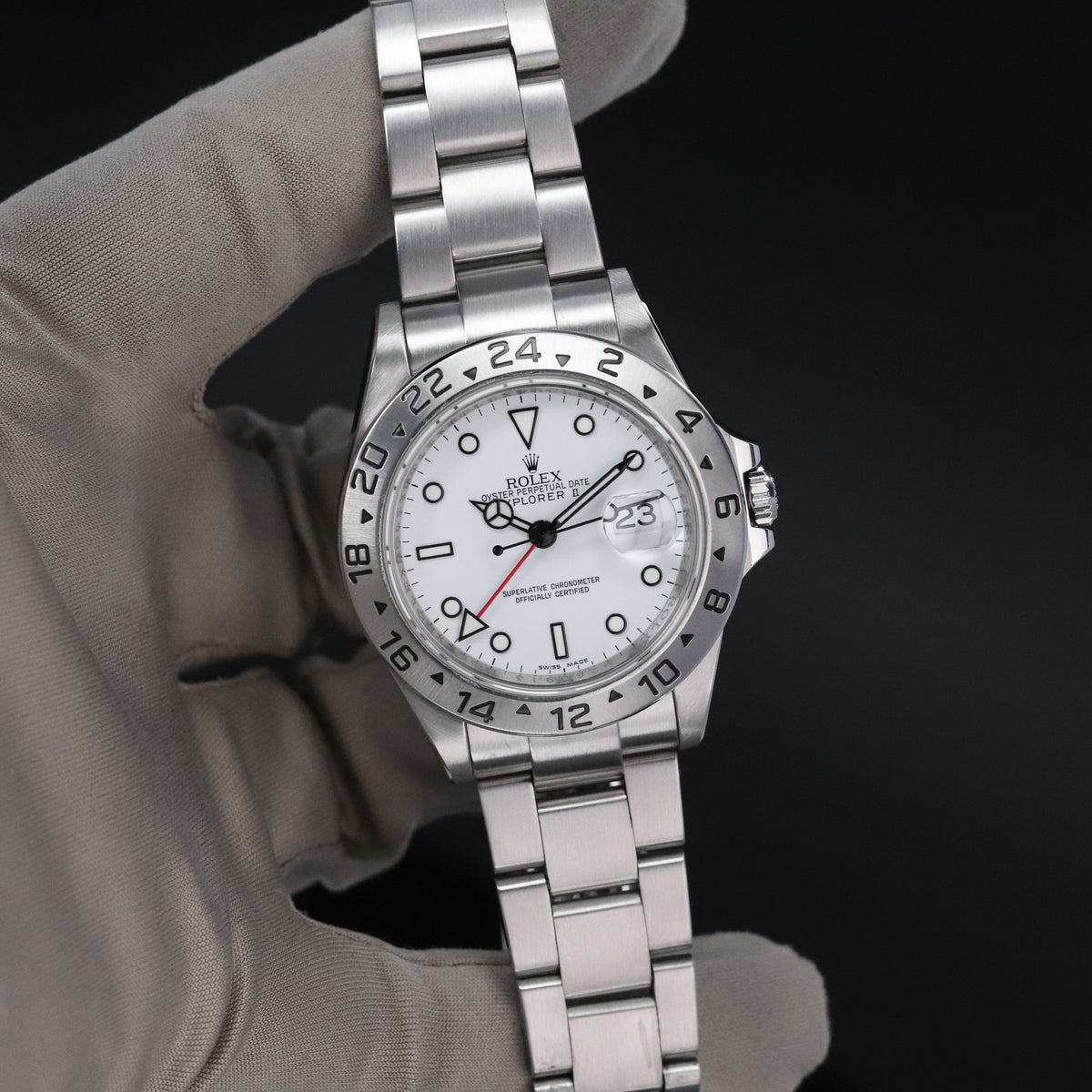 Rolex Explorer II Complete 40mm Steel Case White Dial Steel Silver Bezel Oyster Bracelet 16570