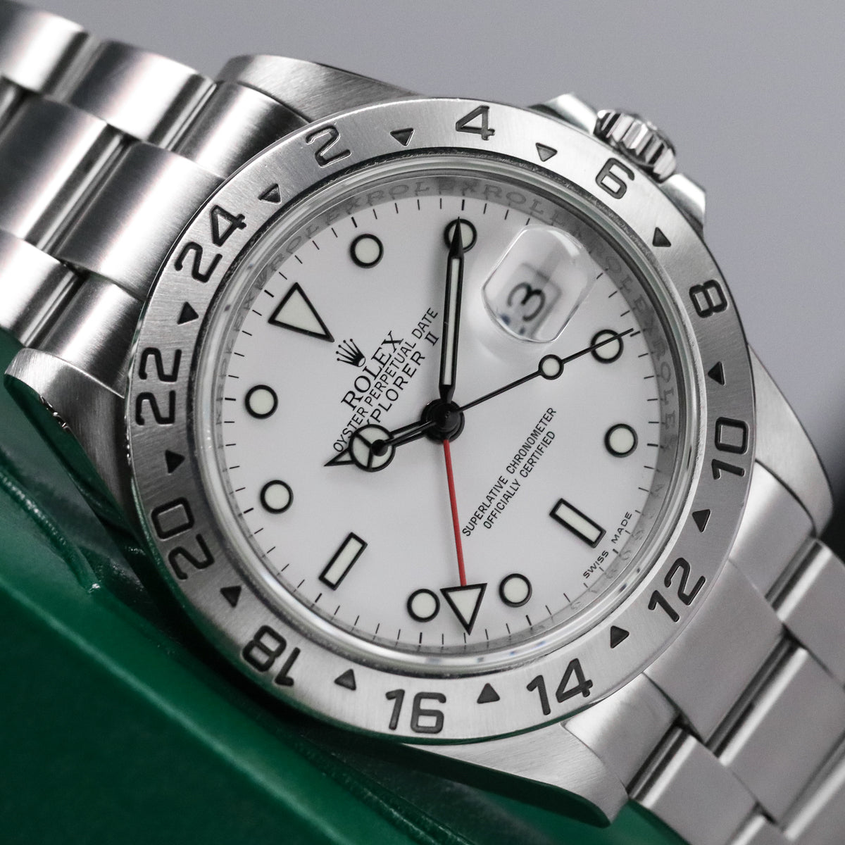 Rolex Explorer II Complete 40mm Steel Case White Dial Steel Silver Bezel Oyster Bracelet 16570