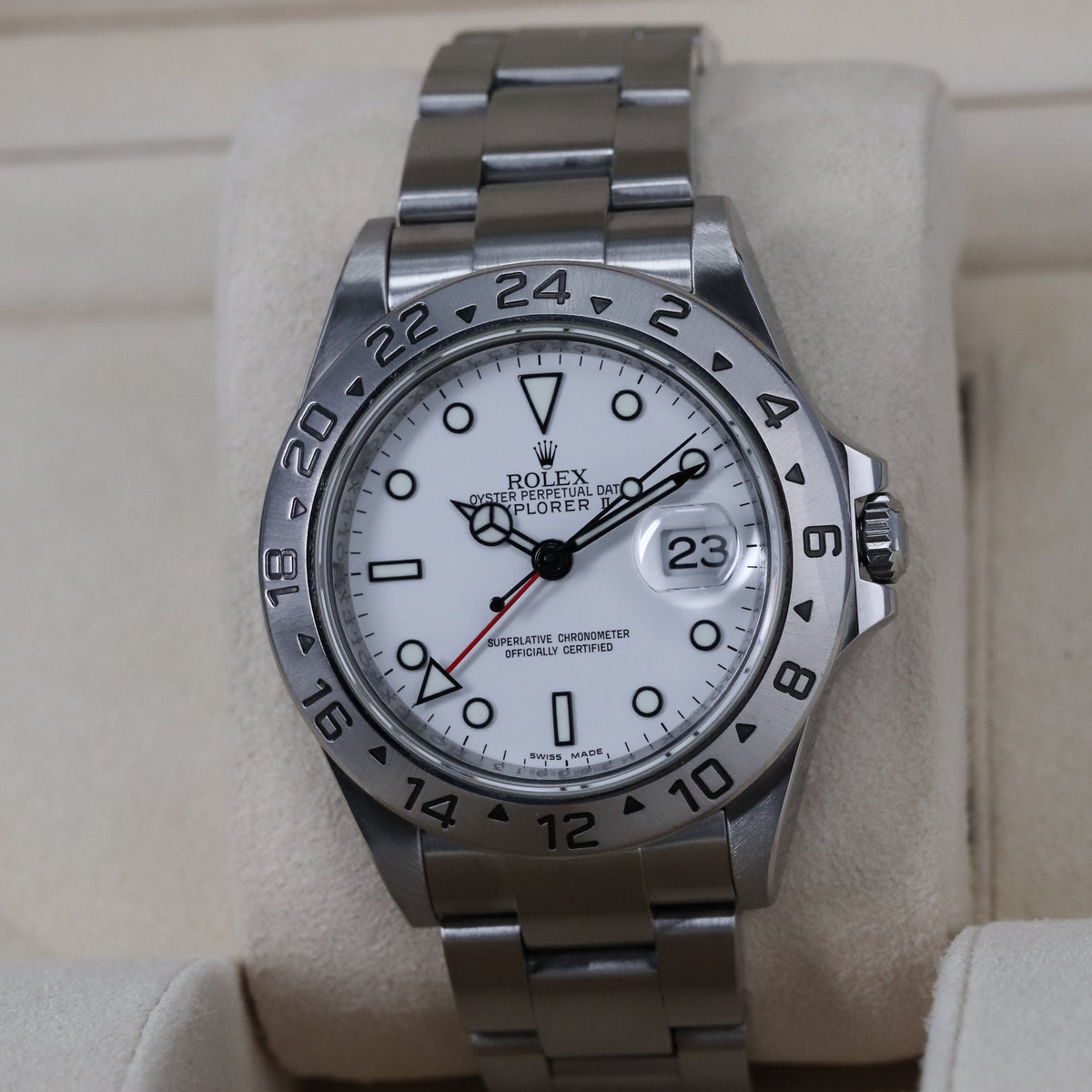 Rolex Explorer II Complete 40mm Steel Case White Dial Steel Silver Bezel Oyster Bracelet 16570