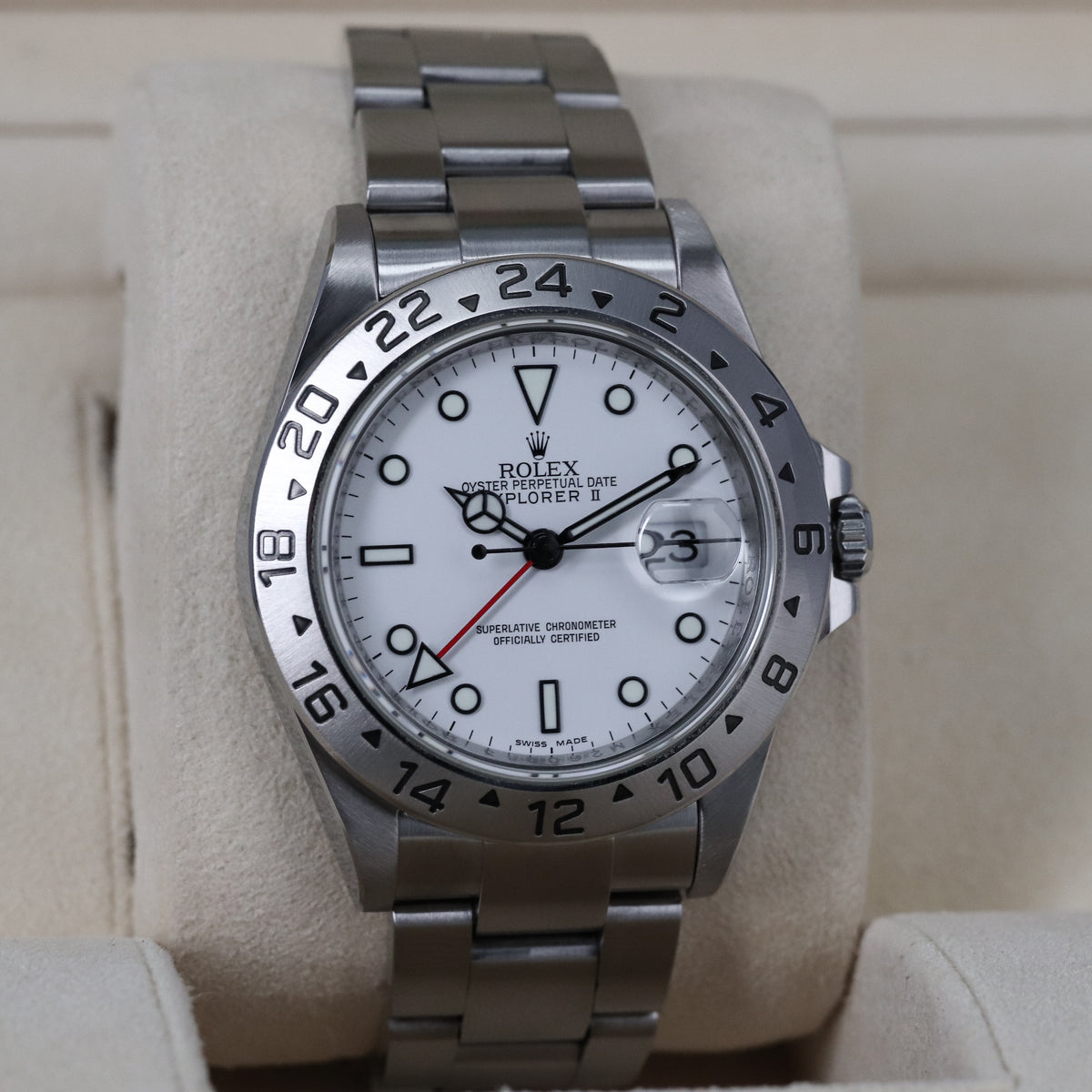 Rolex Explorer II Complete 40mm Steel Case White Dial Steel Silver Bezel Oyster Bracelet 16570