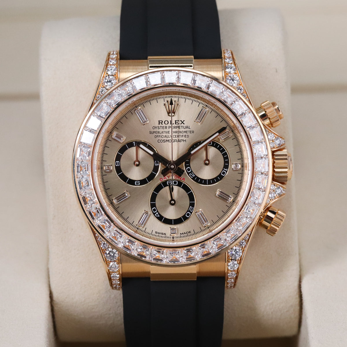 Rolex Daytona Cosmograph [2025 Complete] 40mm Yellow Gold Case Champagne Dial 18k Diamond Bezel Rubber Strap 126538TBR