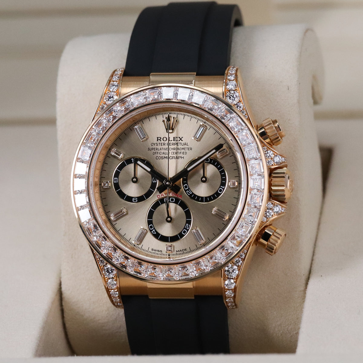 Rolex Daytona Cosmograph [2025 Complete] 40mm Yellow Gold Case Champagne Dial 18k Diamond Bezel Rubber Strap 126538TBR