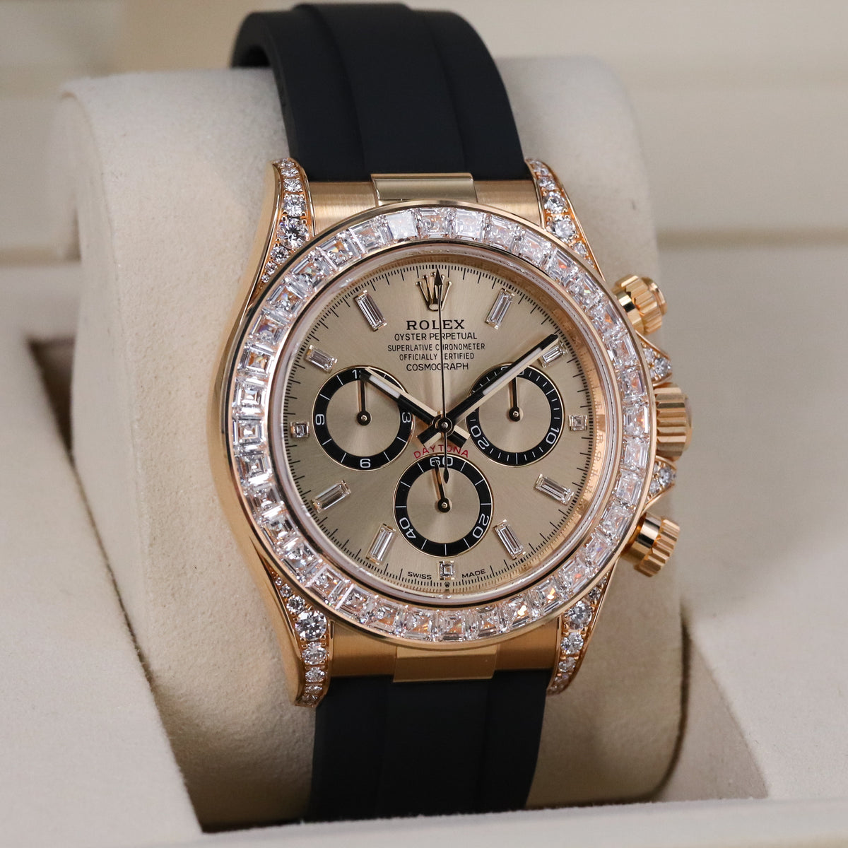 Rolex Daytona Cosmograph [2025 Complete] 40mm Yellow Gold Case Champagne Dial 18k Diamond Bezel Rubber Strap 126538TBR