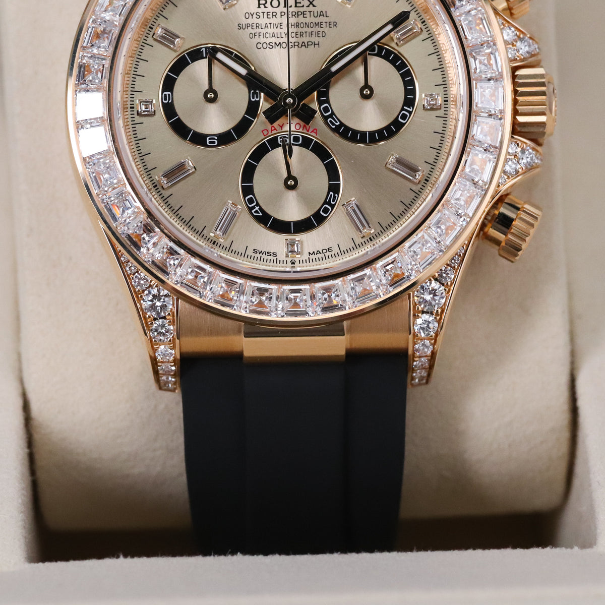 Rolex Daytona Cosmograph [2025 Complete] 40mm Yellow Gold Case Champagne Dial 18k Diamond Bezel Rubber Strap 126538TBR