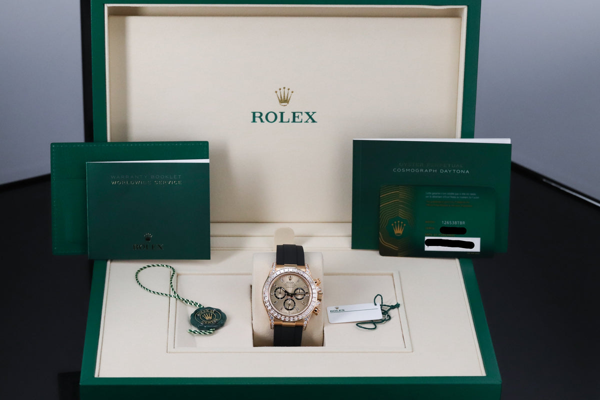 Rolex Daytona Cosmograph [2025 Complete] 40mm Yellow Gold Case Champagne Dial 18k Diamond Bezel Rubber Strap 126538TBR