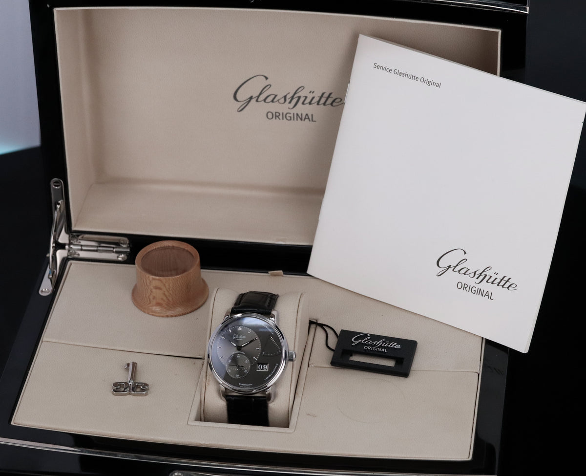 Glashütte Original PanoReserve 40mm Stainless Steel Case Dark Gray Dial Leather Alligator Strap Deployment Clasp  1-65-01-23-12-62