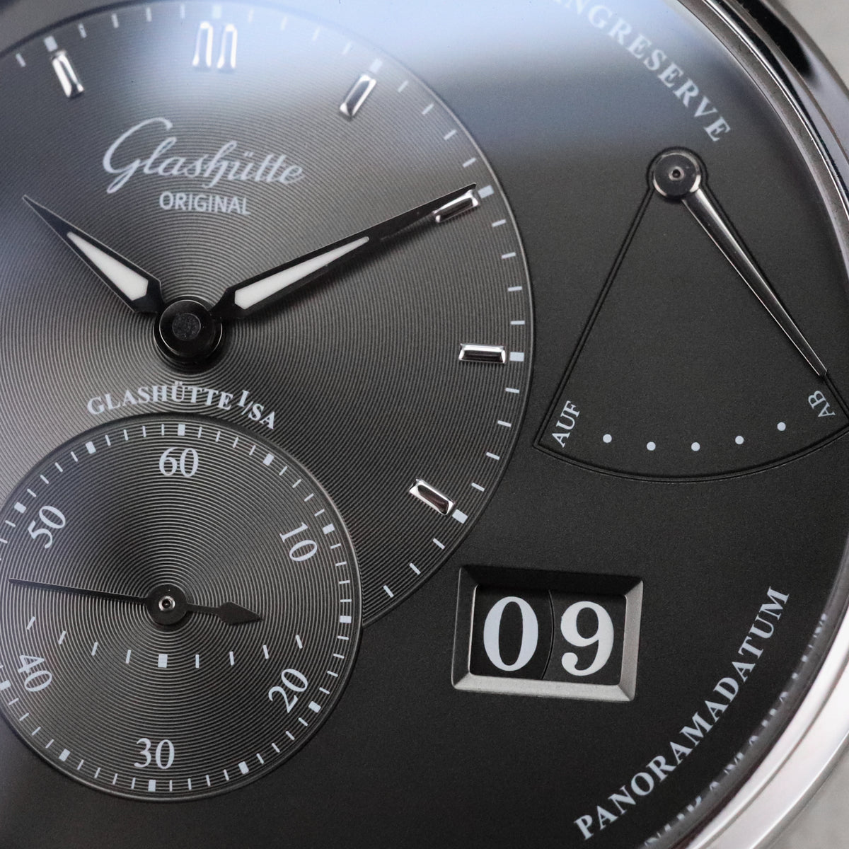 Glashütte Original PanoReserve 40mm Stainless Steel Case Dark Gray Dial Leather Alligator Strap Deployment Clasp  1-65-01-23-12-62