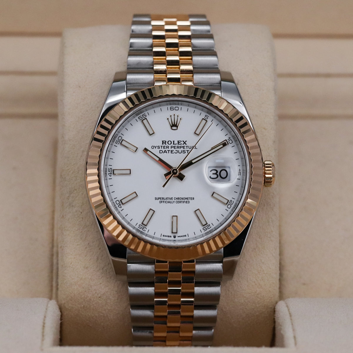 Rolex Datejust [2020 Complete] 41mm Steel Case White Dial Fluted Jubilee Two Tone Bracelet 126333
