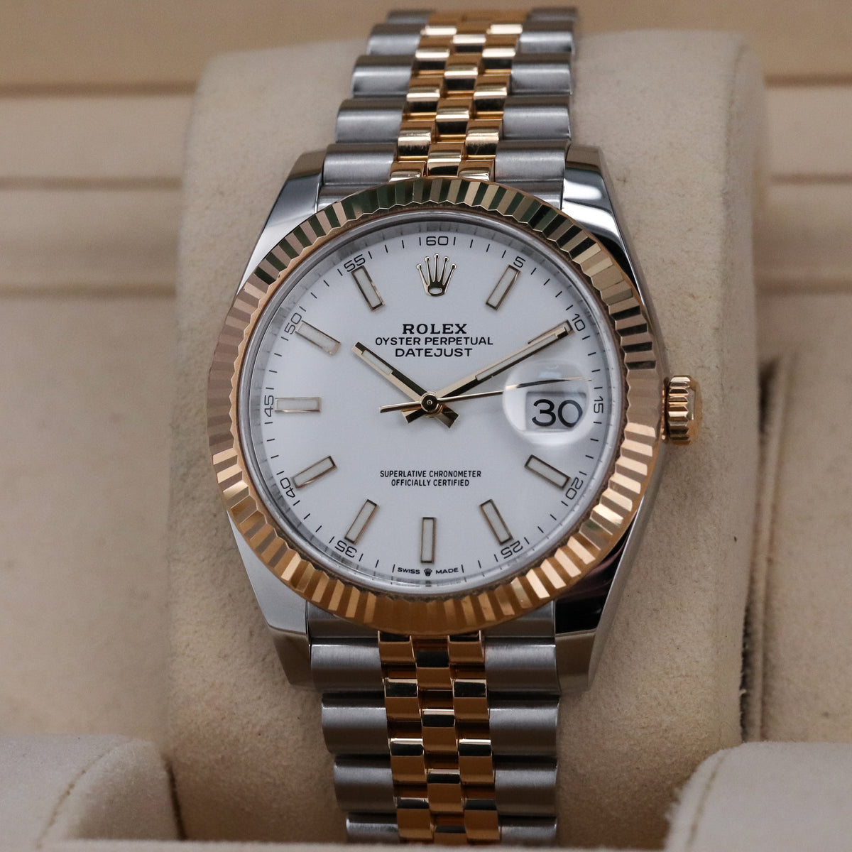 Rolex Datejust [2020 Complete] 41mm Steel Case White Dial Fluted Jubilee Two Tone Bracelet 126333