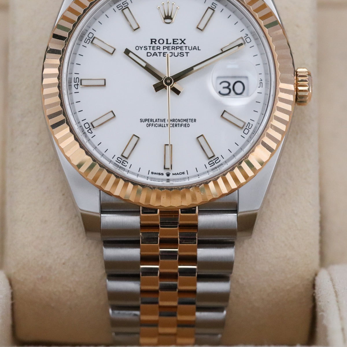 Rolex Datejust [2020 Complete] 41mm Steel Case White Dial Fluted Jubilee Two Tone Bracelet 126333