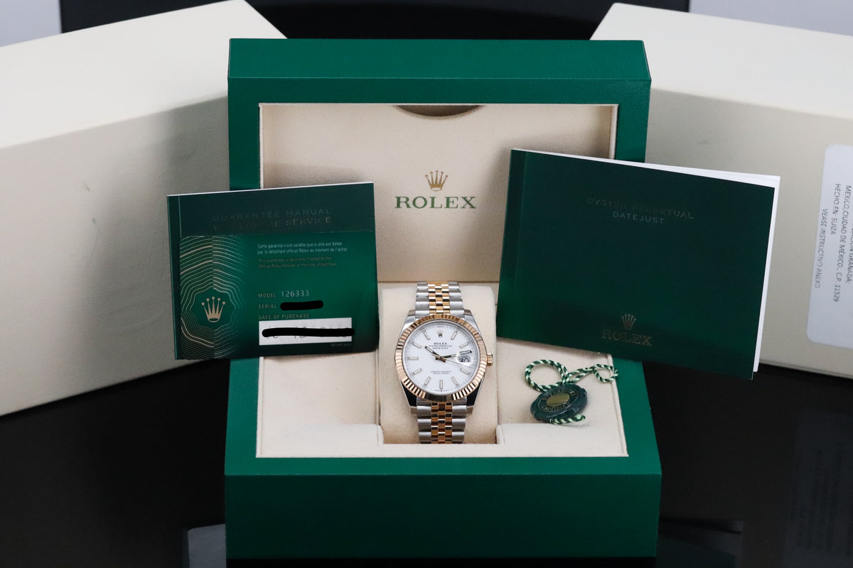 Rolex Datejust [2020 Complete] 41mm Steel Case White Dial Fluted Jubilee Two Tone Bracelet 126333