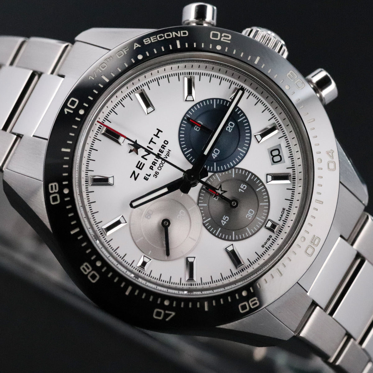 Zenith Chronomaster Sport 41mm Steel Case White Dial Black Bezel Steel Bracelet 03.3100.3600/69.M3100