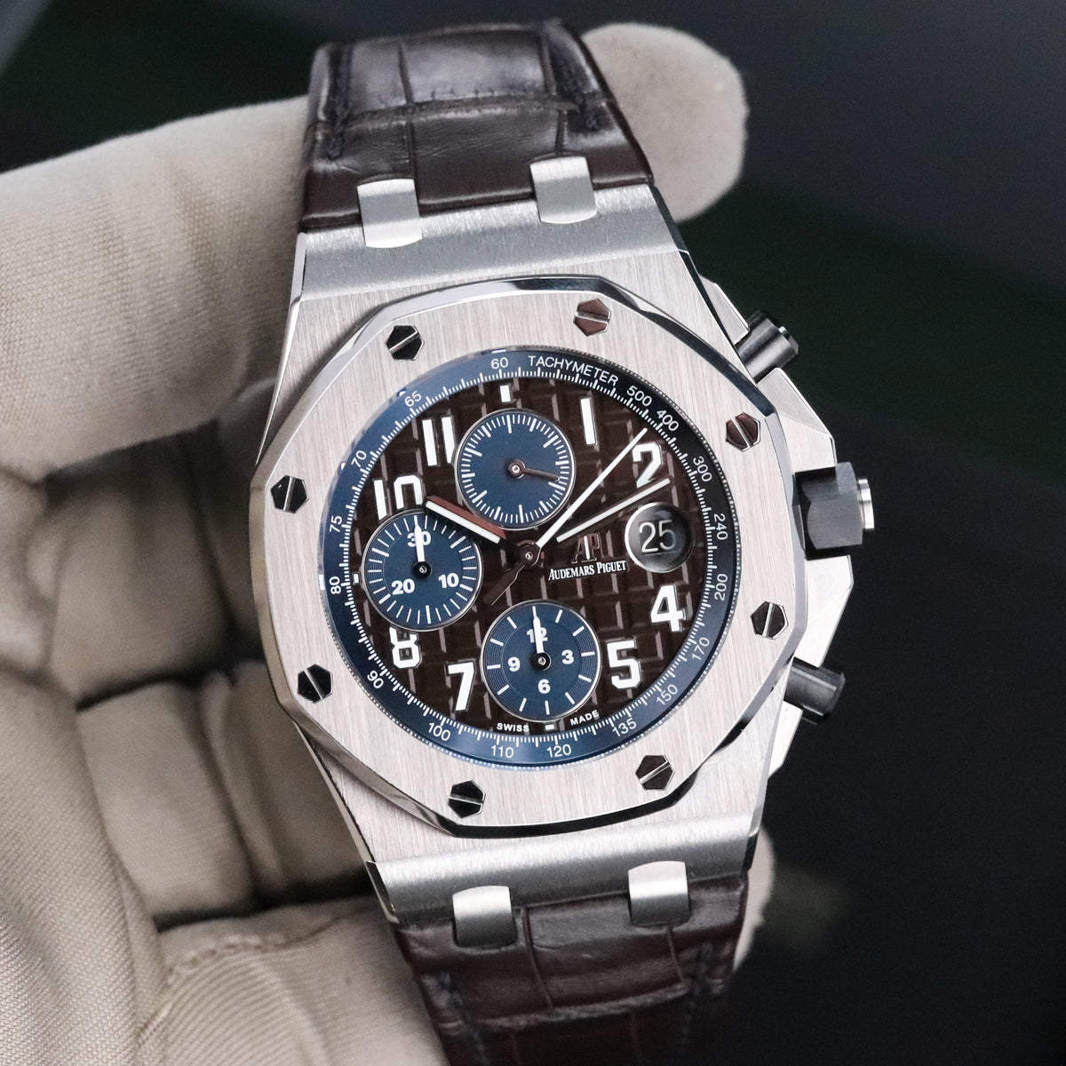 Audemars Piguet Royal Oak Offshore Chronograph [2021 COMPLETE] 42mm Steel Case, Brown Tapisserie Dial, Steel Silver Bezel Brown Leather Strap 26470ST