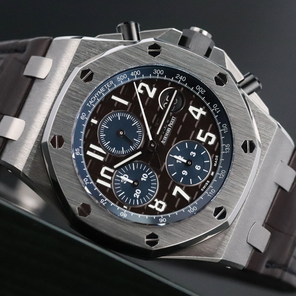 Audemars Piguet Royal Oak Offshore Chronograph [2021 COMPLETE] 42mm Steel Case, Brown Tapisserie Dial, Steel Silver Bezel Brown Leather Strap 26470ST