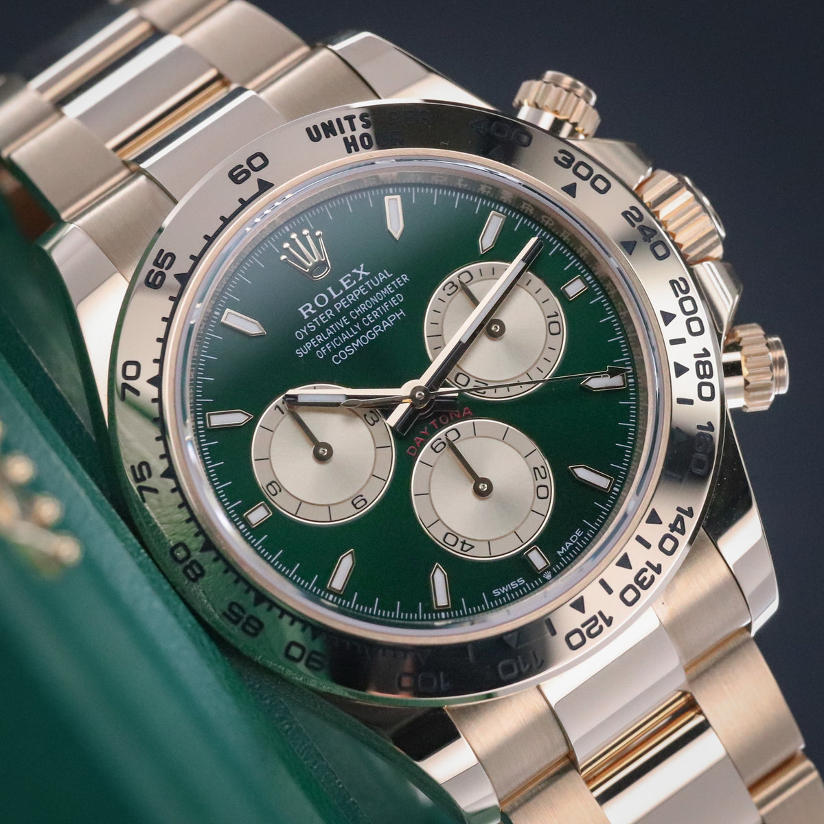 Rolex Daytona John Mayer 2025 Complete 40mm Yellow Gold Green Dial Yellow Gold Bezel and Bracelet 126508
