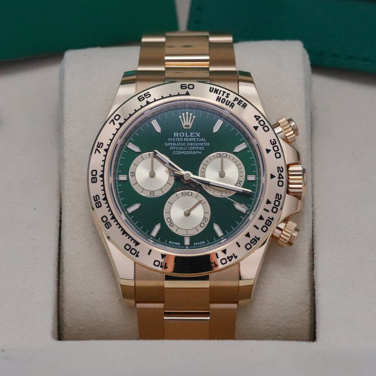 Rolex Daytona John Mayer 2025 Complete 40mm Yellow Gold Green Dial Yellow Gold Bezel and Bracelet 126508