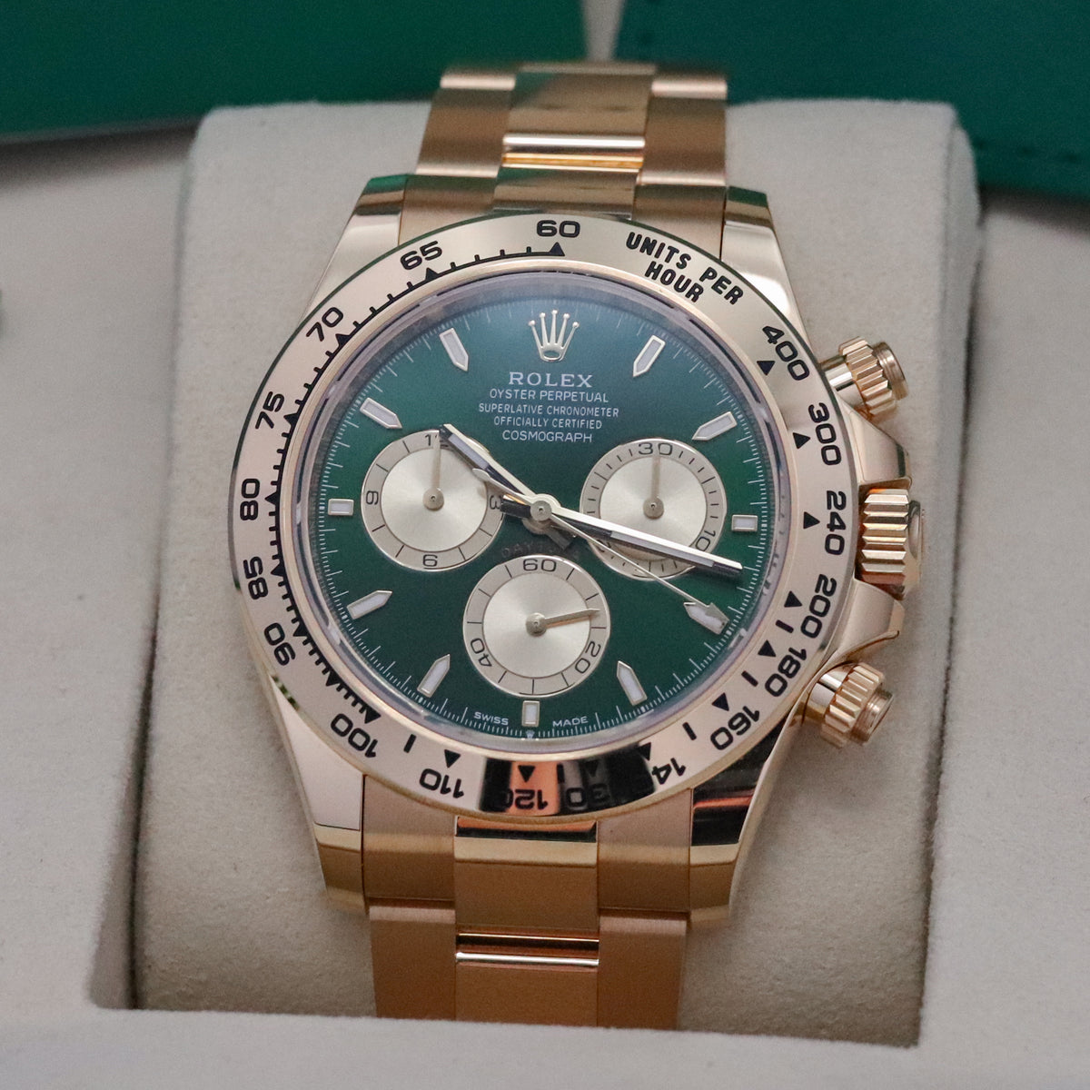 Rolex Daytona John Mayer 2025 Complete 40mm Yellow Gold Green Dial Yellow Gold Bezel and Bracelet 126508
