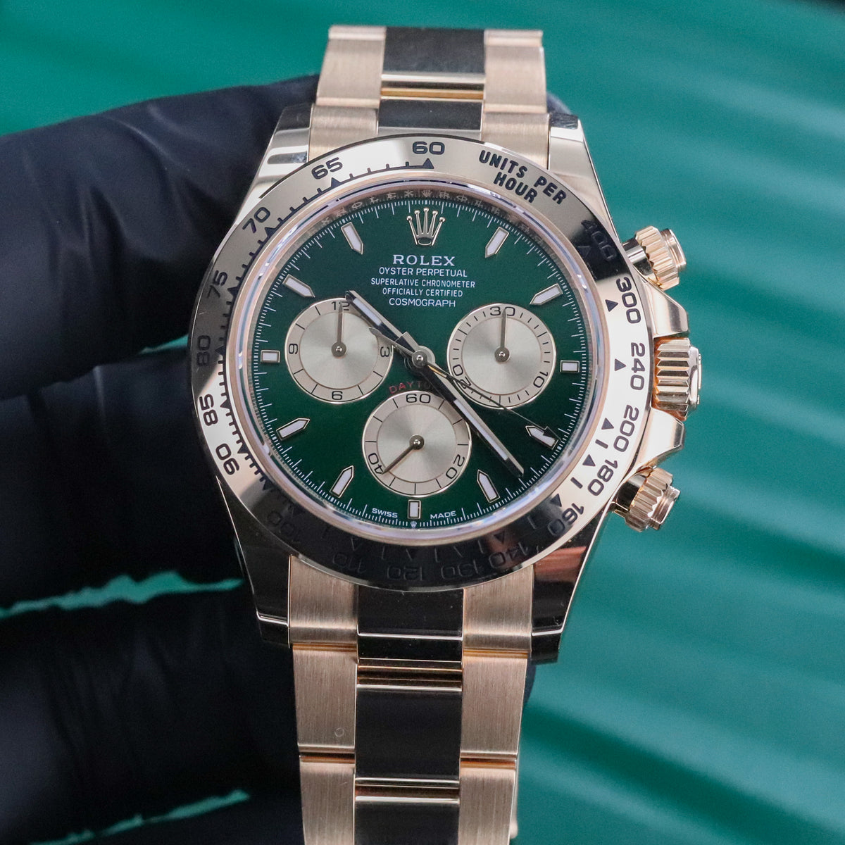 Rolex Daytona John Mayer 2025 Complete 40mm Yellow Gold Green Dial Yellow Gold Bezel and Bracelet 126508