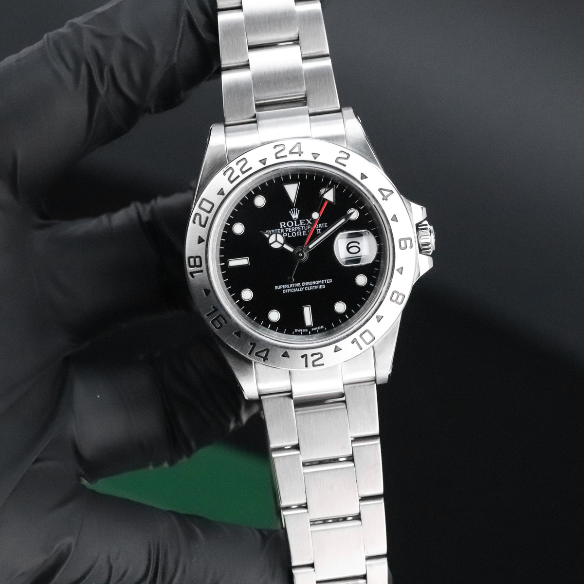 Rolex Explorer II Complete 40mm Steel Case Black Dial Silver Steel Bezel Oyster Bracelet 16570