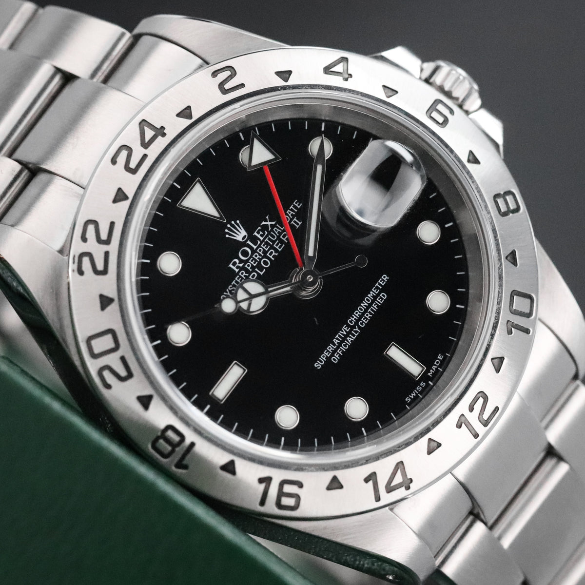 Rolex Explorer II Complete 40mm Steel Case Black Dial Silver Steel Bezel Oyster Bracelet 16570