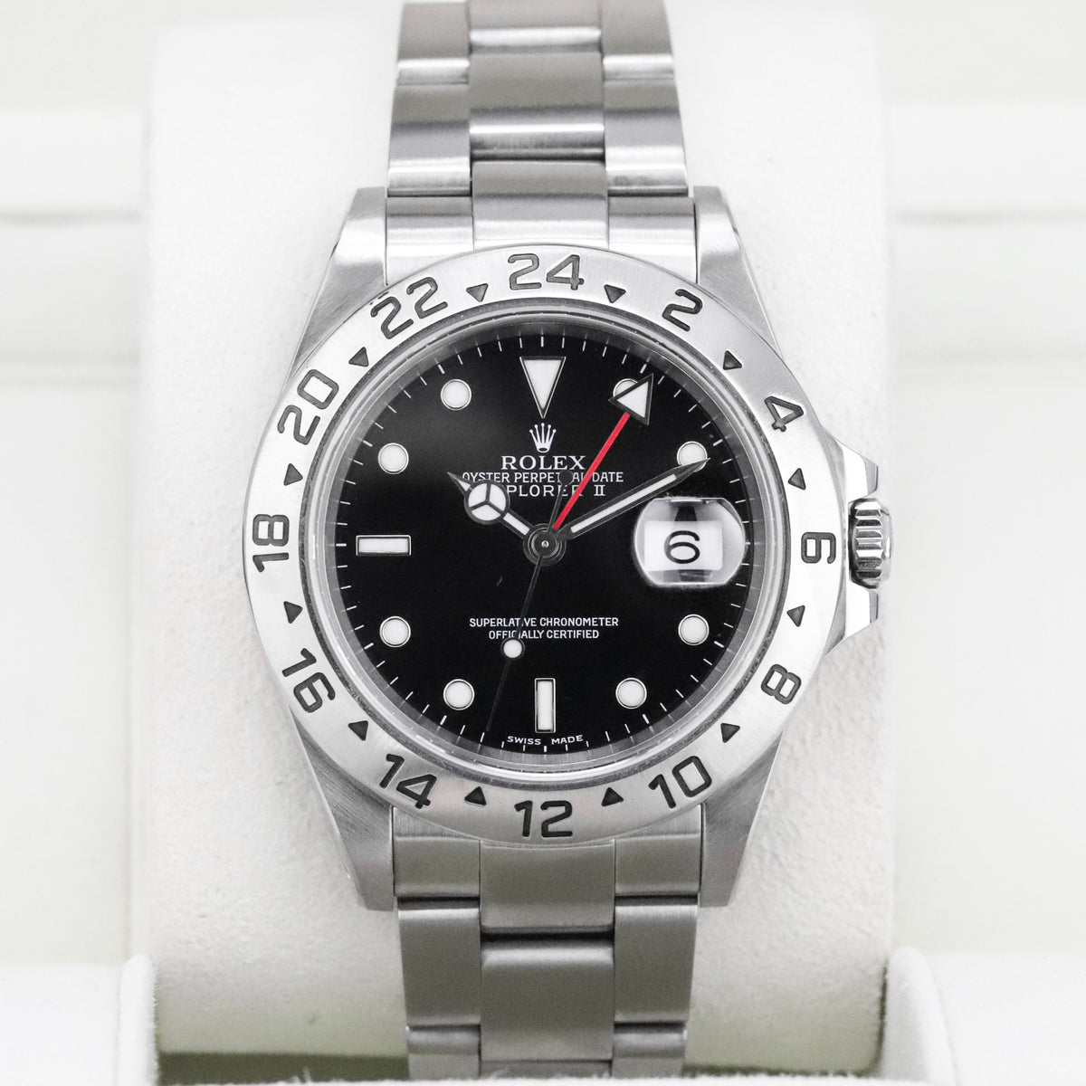 Rolex Explorer II Complete 40mm Steel Case Black Dial Silver Steel Bezel Oyster Bracelet 16570