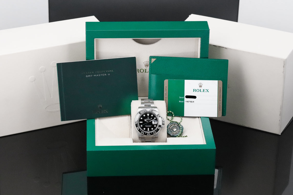 Rolex GMT - Master II Green Arrow [2017 COMPLETE] 40mm Steel Case Black Dial Black Ceramic  Bezel Oyster Bracelet 116710LN