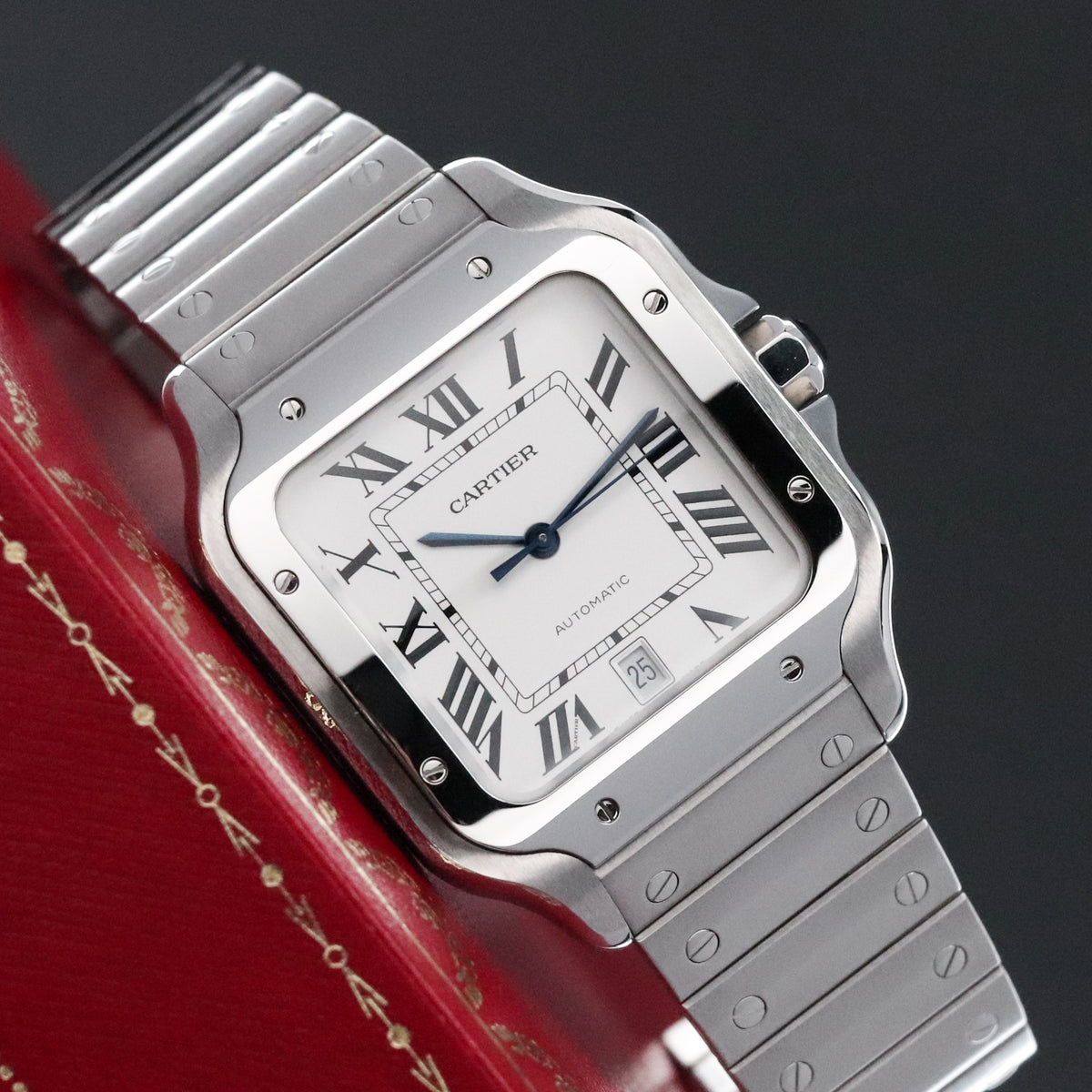 Cartier Santos De Cartier Complete 39.8mm Steel Case White Dial Silver Steel Bezel Steel Bracelet WSSA0009