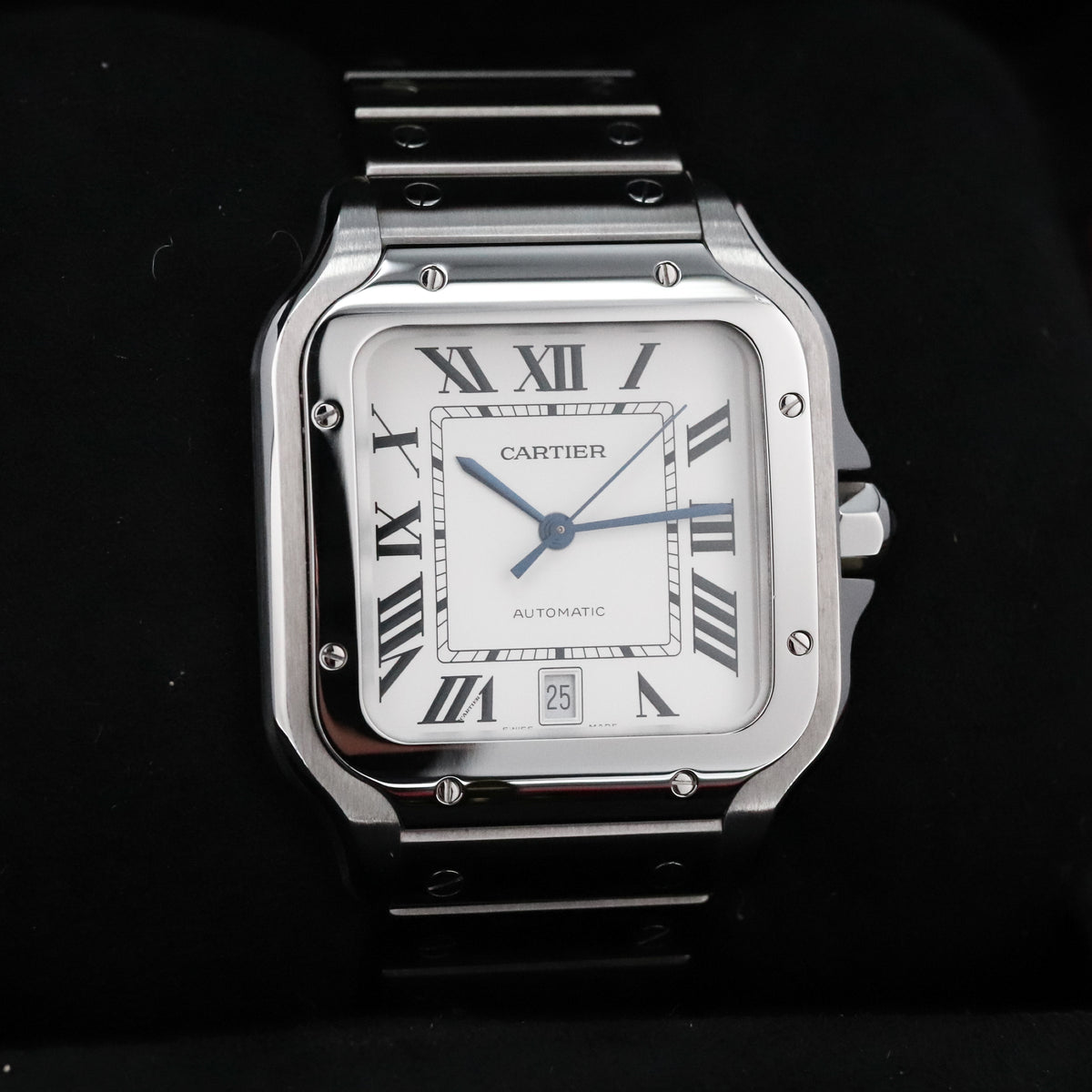 Cartier Santos De Cartier Complete 39.8mm Steel Case White Dial Silver Steel Bezel Steel Bracelet WSSA0009