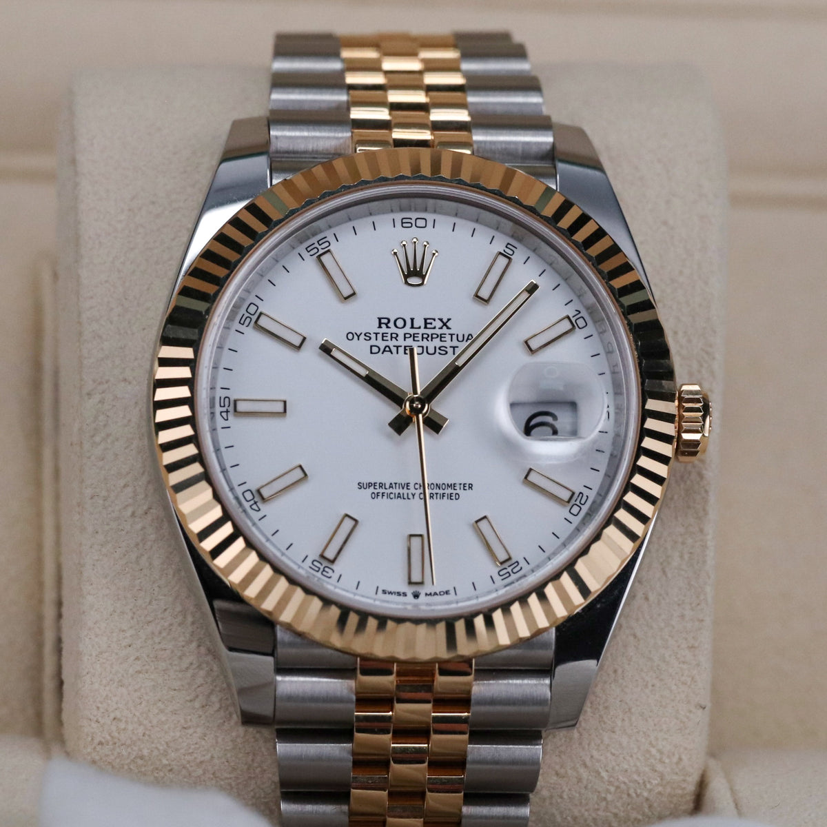 Rolex Datejust 41 [Complete Set Mint] Two Tone Yellow Gold White Dial Fluted Jubilee 126333