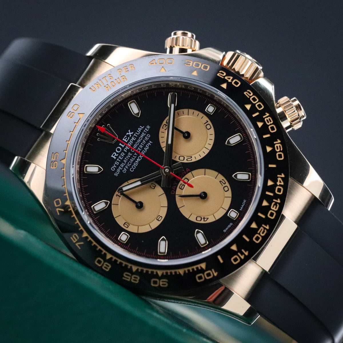 Rolex Daytona 40mm Paul Newman 18k Yellow Gold Black Dial Ceramic Red 116518