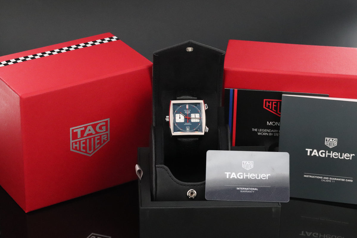 TAG Heuer Monaco Calibre 11 [2024 Complete Set] 39mm Chronograph Steel Blue Dial Square Auto CAW211P