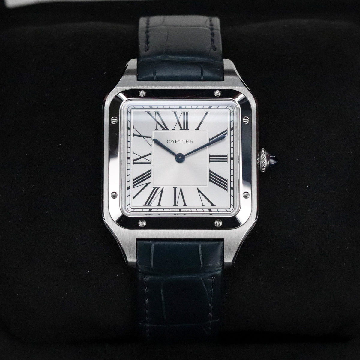 Cartier Santos Dumont Xl [2024 Complete] 33.9 mm x 46.6 mm Steel Roman Dial Blue Hands WSSA0032