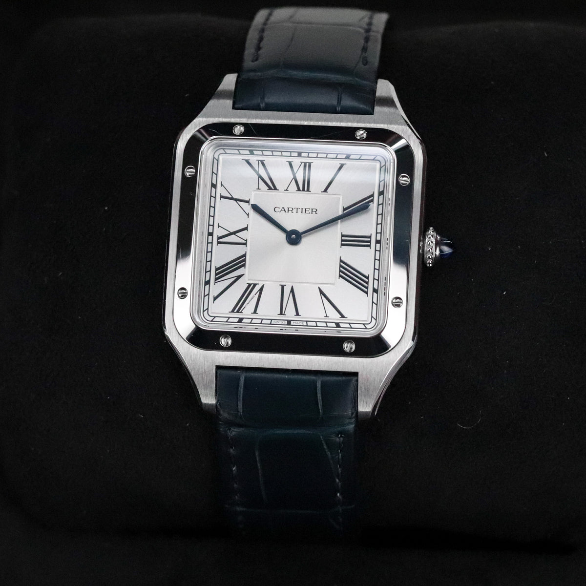 Cartier Santos Dumont Xl [2024 Complete] 33.9 mm x 46.6 mm Steel Roman Dial Blue Hands WSSA0032