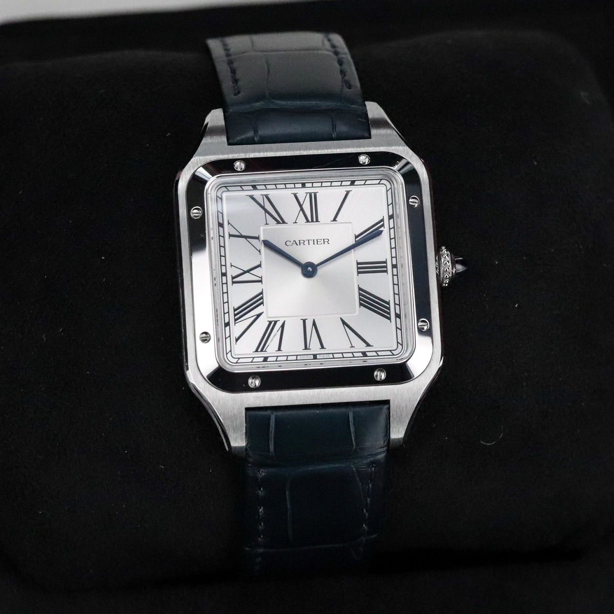Cartier Santos Dumont Xl [2024 Complete] 33.9 mm x 46.6 mm Steel Roman Dial Blue Hands WSSA0032