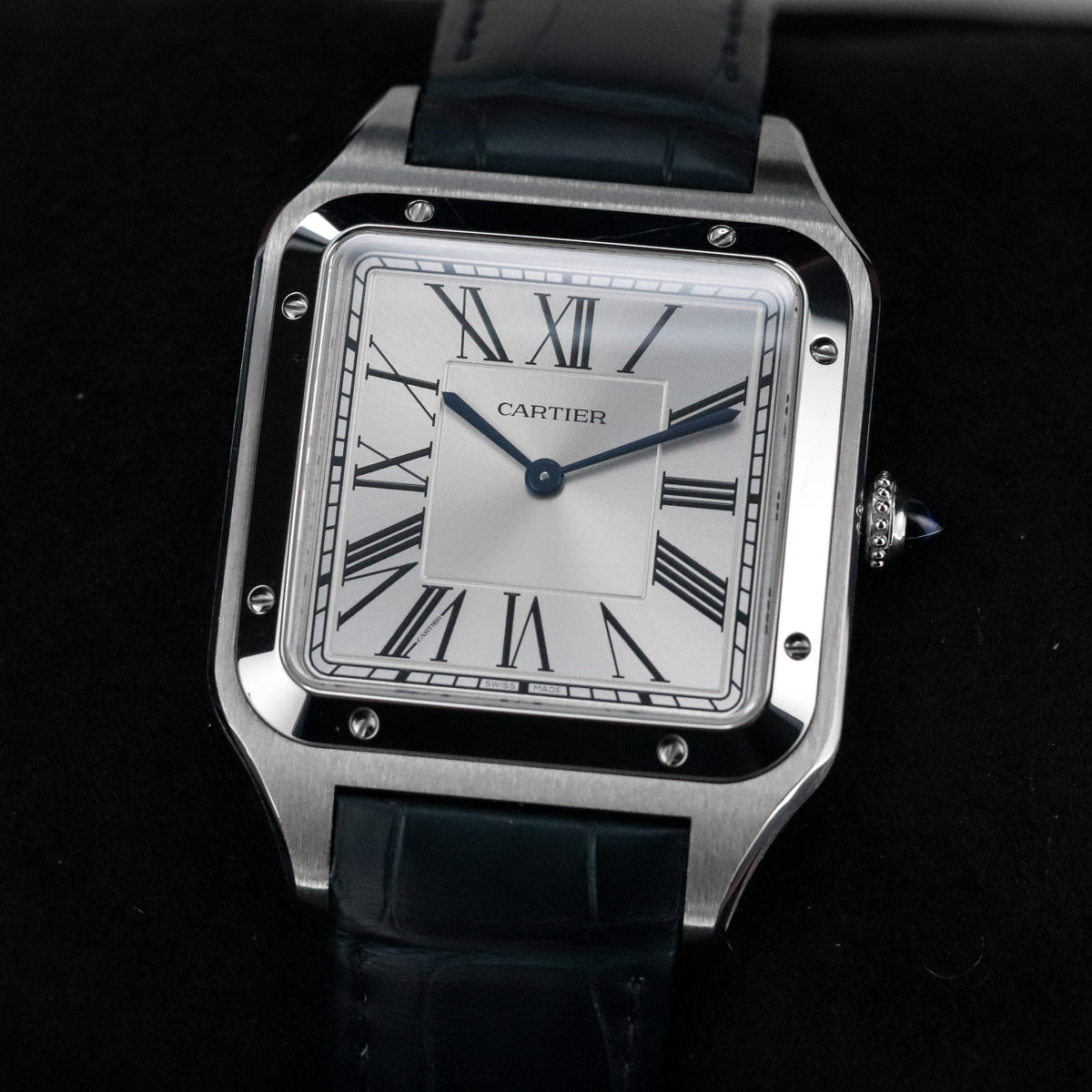 Cartier Santos Dumont Xl [2024 Complete] 33.9 mm x 46.6 mm Steel Roman Dial Blue Hands WSSA0032