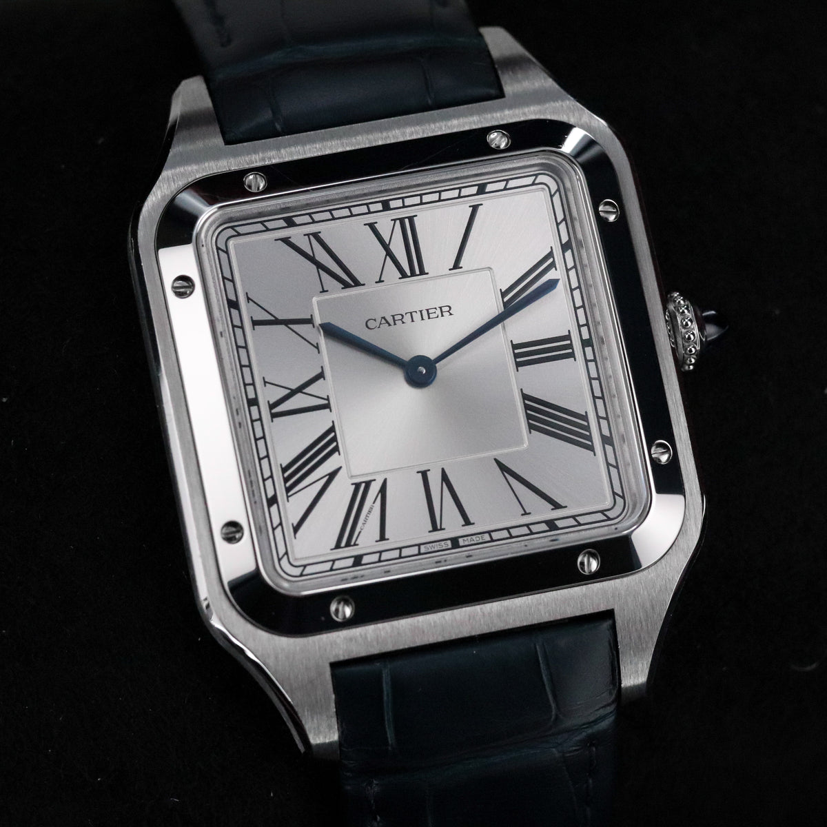 Cartier Santos Dumont Xl [2024 Complete] 33.9 mm x 46.6 mm Steel Roman Dial Blue Hands WSSA0032