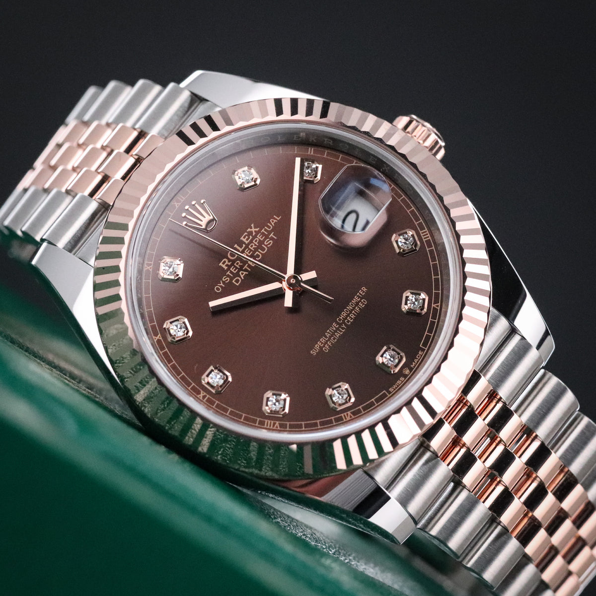Rolex Datejust 41 [2025 New] Chocolate Diamond Brown Dial Fluted Jubilee Two Tone Rose Gold