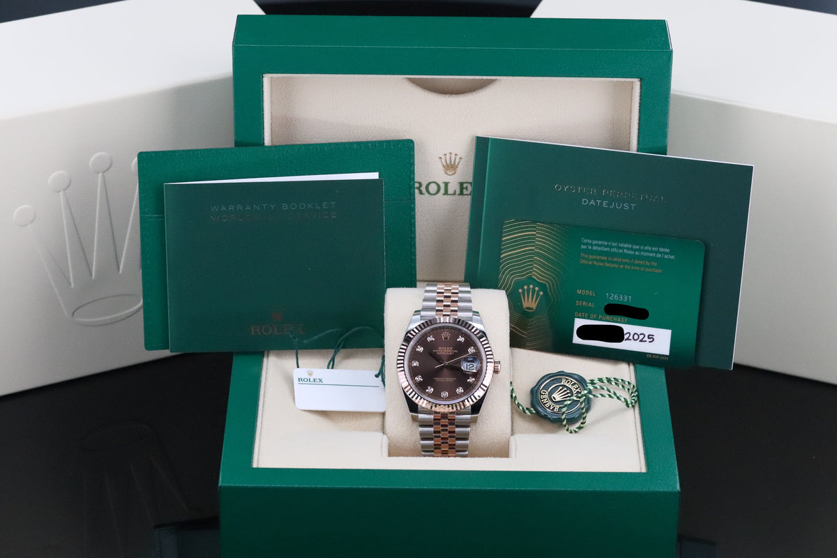 Rolex Datejust 41 [2025 New] Chocolate Diamond Brown Dial Fluted Jubilee Two Tone Rose Gold