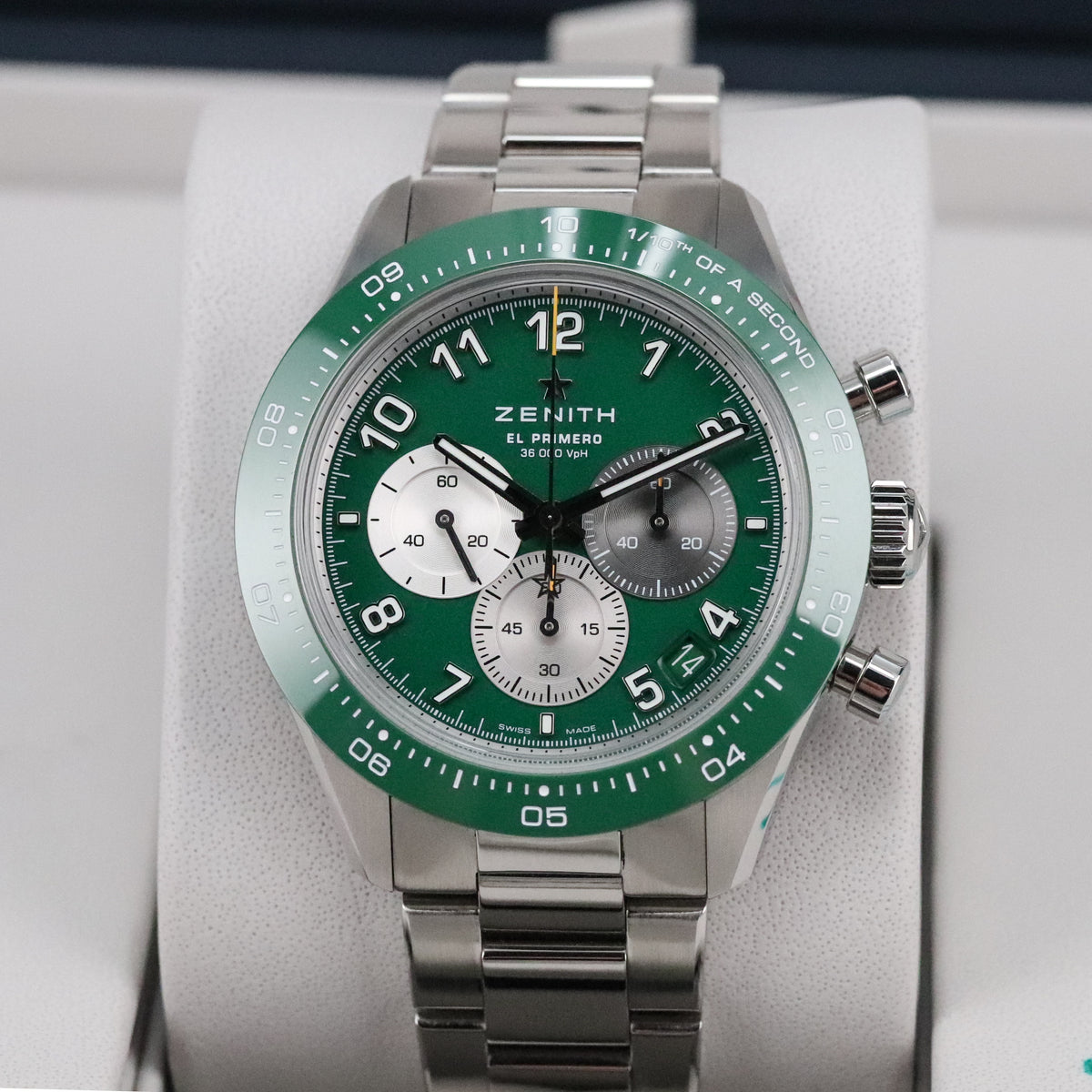 Zenith Chronomaster Sport [2023 Complete] Aaron Rodgers 1/250 Green Dial Bezel Steel 03.3117.3600