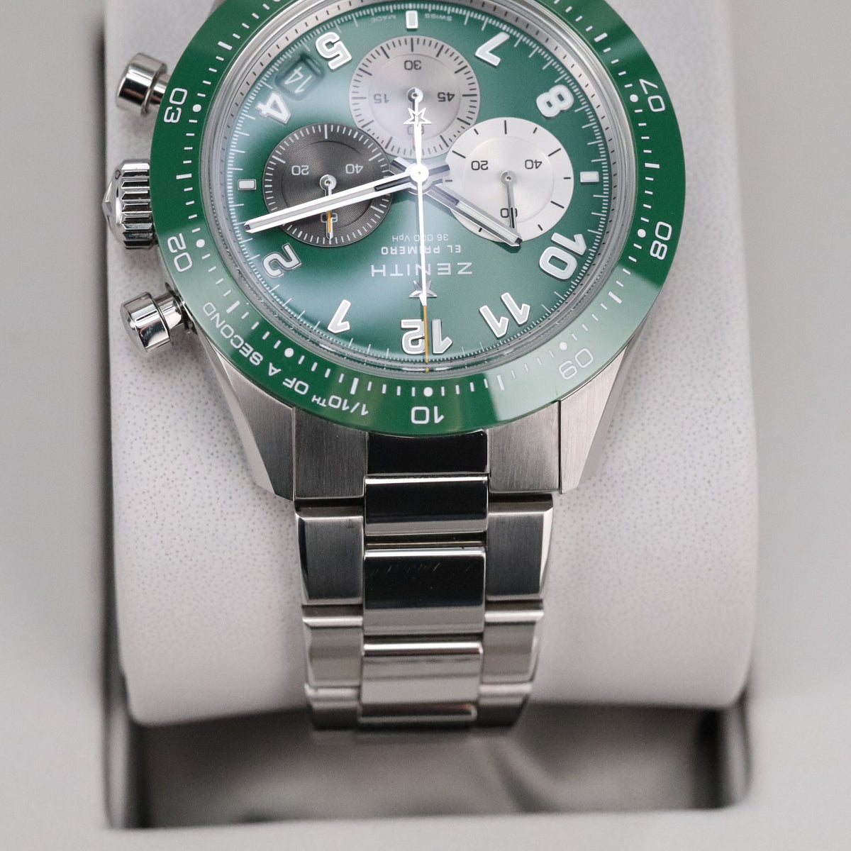 Zenith Chronomaster Sport [2023 Complete] Aaron Rodgers 1/250 Green Dial Bezel Steel 03.3117.3600