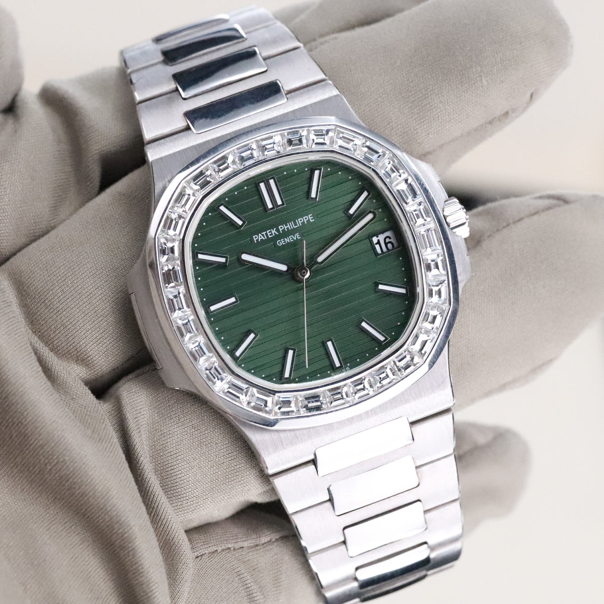 Patek Philippe Nautilus 5711 Green Baguette White Gold OEM Movement, Rest is Custom
