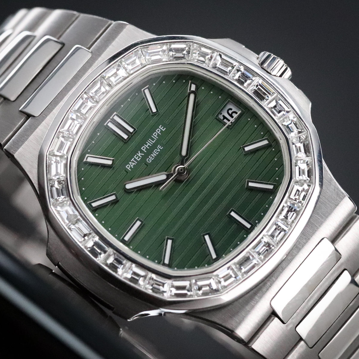 Patek Philippe Nautilus 5711 Green Baguette White Gold OEM Movement, Rest is Custom