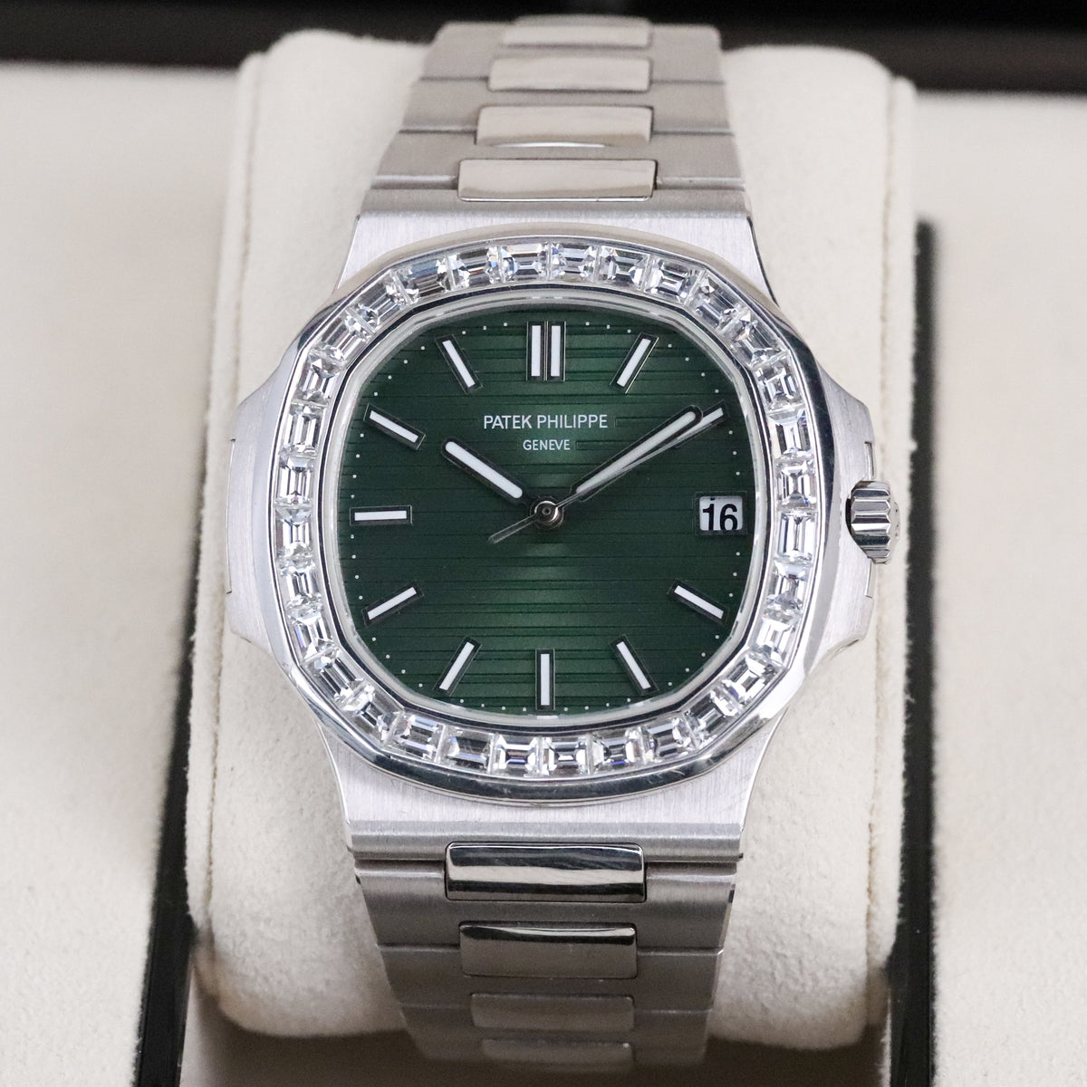 Patek Philippe Nautilus 5711 Green Baguette White Gold OEM Movement, Rest is Custom