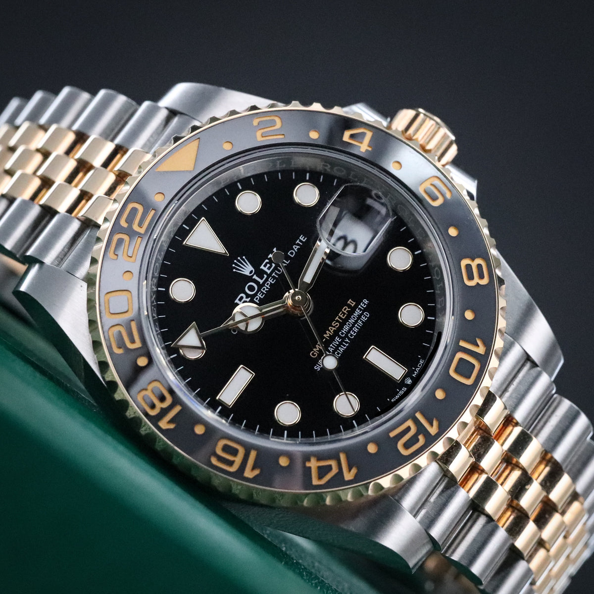 Rolex GMT-Master II Bumblebee Zombie Two Tone Ceramic Bezel Black Gray 40mm Steel Gold 126713 GRNR